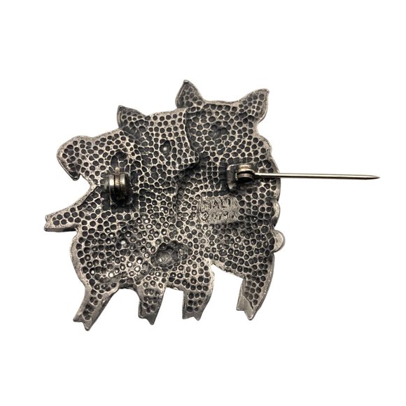 Vintage Mali Three Pigs Dancing Smiling Silver Tone Metal Signed Whimsical - Picture 3 of 5